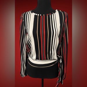 COPY - BCX Long sleeve red multicolor striped top with side tie.